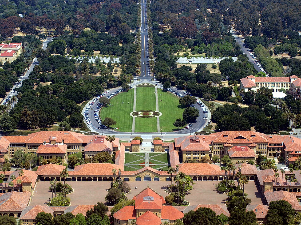 Stanford’s Main Quad and Oval seen from above